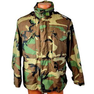Woodland Camouflage Cargo Jacket Men Small Green Brown Military Camo Cold Weathe